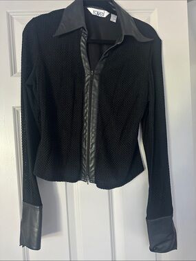 ravel Black Knit Jacket with Faux-Leather Trim